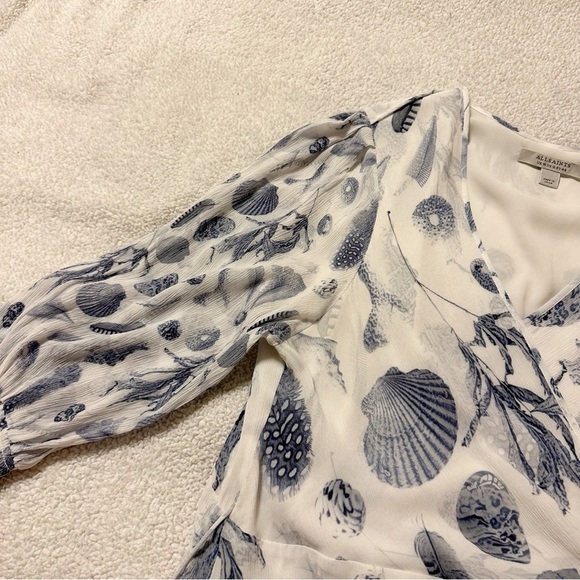 Allsaints Ari Oceano Long Sleeve Wrap Dress White Blue Shell Beach All Saints - Picture 9 of 14